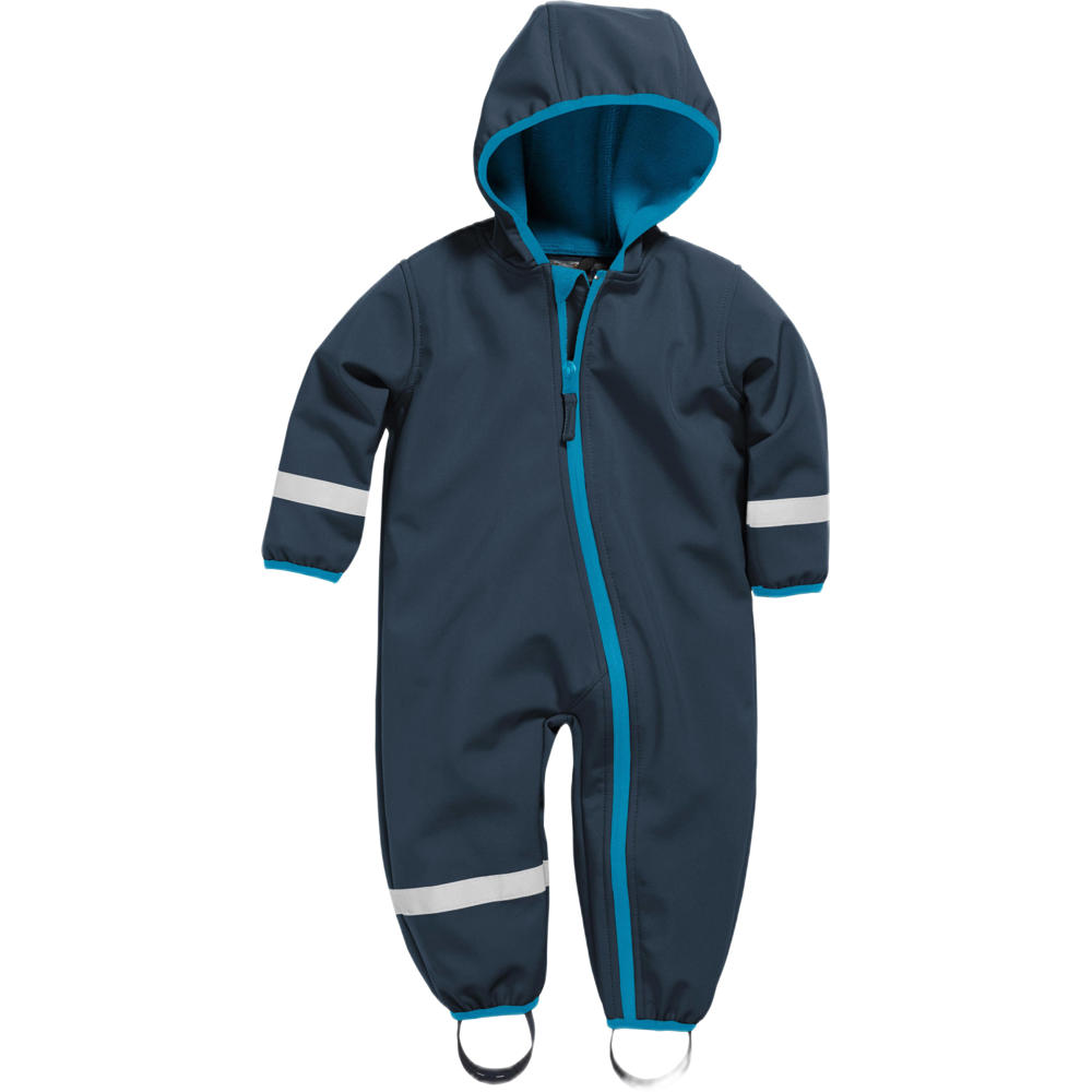 Donkerblauwe jongens Playshoes baby softshell pak van polyester met effen, lange mouwen, capuchon en ritssluiting