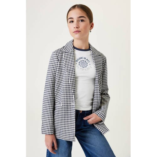 Garcia geruite blazer zwart/wit Meisjes Polyester Klassieke kraag Ruit