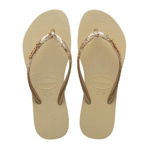   teenslippers met glitters beige