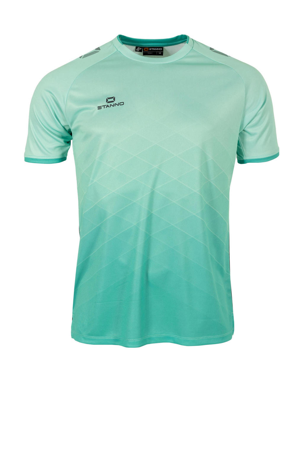 Mintgroene jongens en meisjes Stanno junior voetbalshirt van polyester met logo dessin, korte mouwen en ronde hals