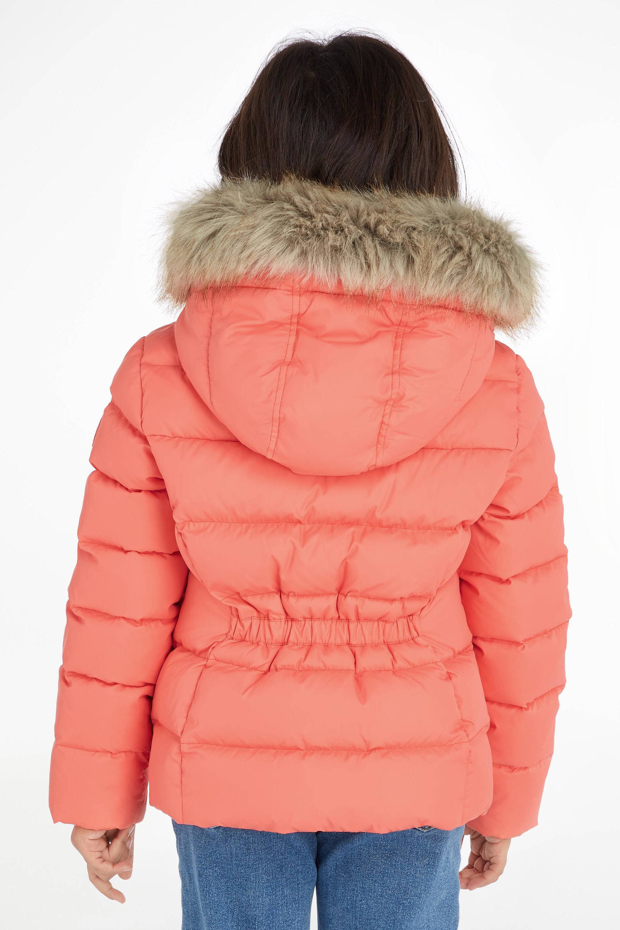 Tommy Hilfiger gewatteerde winterjas ESSENTIAL DOWN FUR van polyester perzik kleertjes