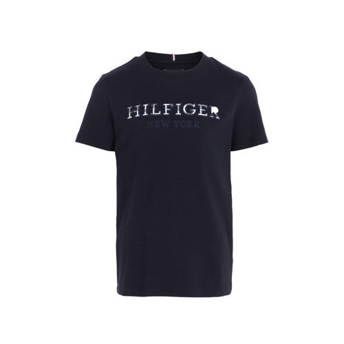 Tommy Hilfiger T-shirt HILFIGER LOGO met logo diep donkerblauw Bruin Jongens Katoen Ronde hals