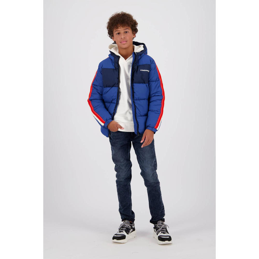 Vingino gewatteerde winterjas Tiggo hardblauw/rood/wit