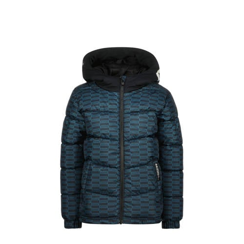 Raizzed gewatteerde winterjas Tinte met all over print donkerblauw/zwart Jongens Polyester Capuchon