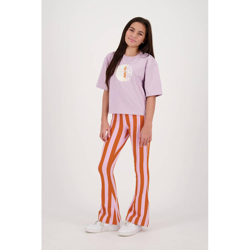 Roze en oranje meisjes Raizzed gestreepte flared broek Whitley van katoen met regular waist en elastische tailleband