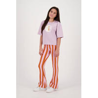 thumbnail: Roze en oranje meisjes Raizzed gestreepte flared broek Whitley van katoen met regular waist en elastische tailleband