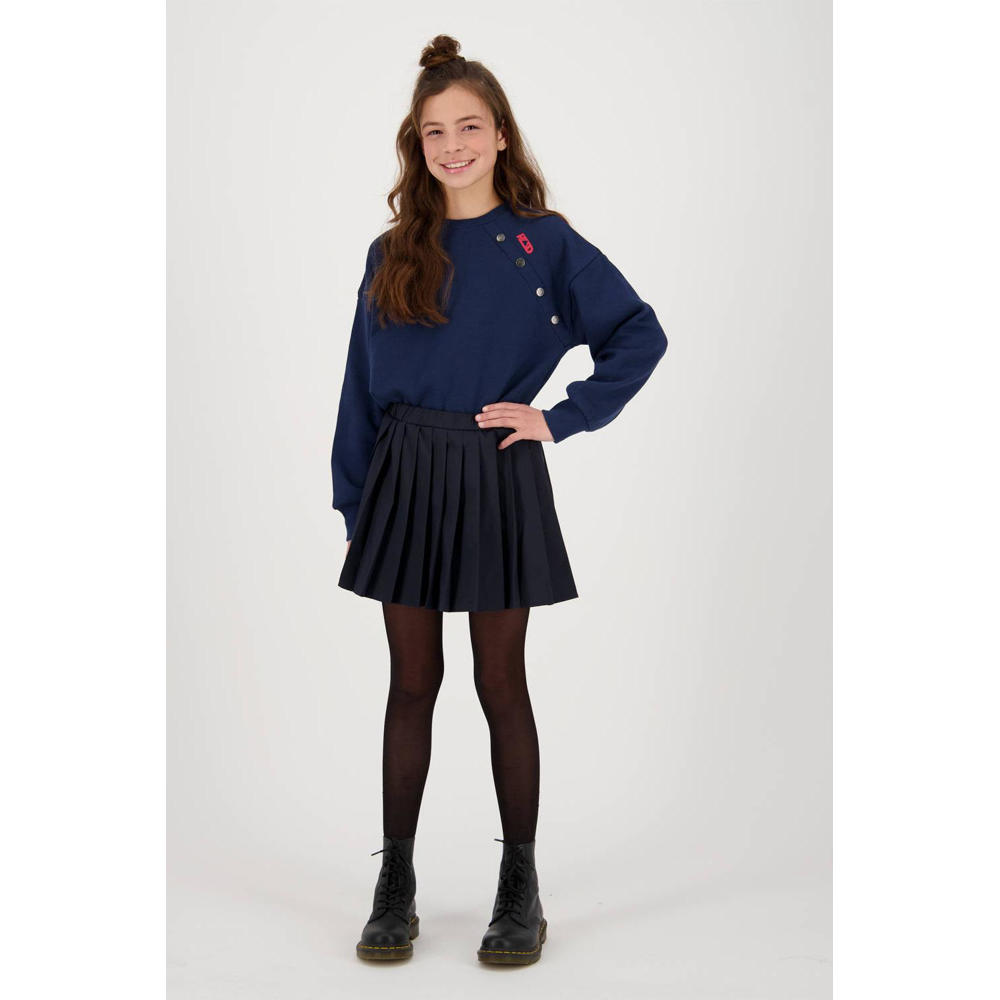 Donkerblauwe meisjes Raizzed longsleeve Lou van katoen met effen, lange mouwen en ronde hals