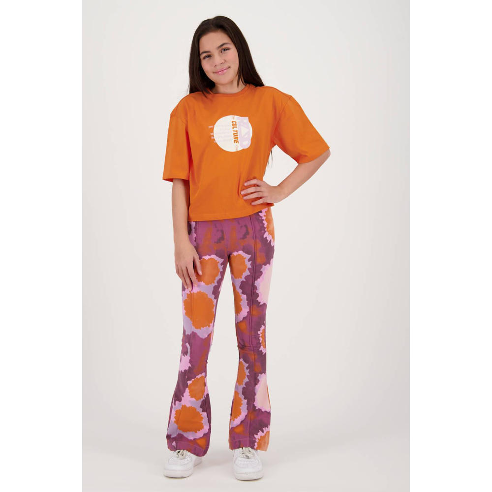 Roze en oranje meisjes Raizzed flared broek Sura van katoen met regular waist en elastische tailleband