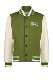 thumbnail: Groene meisjes Raizzed baseballvest Quirine army offwhite van katoen met logo dessin, lange mouwen, opstaande kraag, drukknoopsluiting en elastische boord