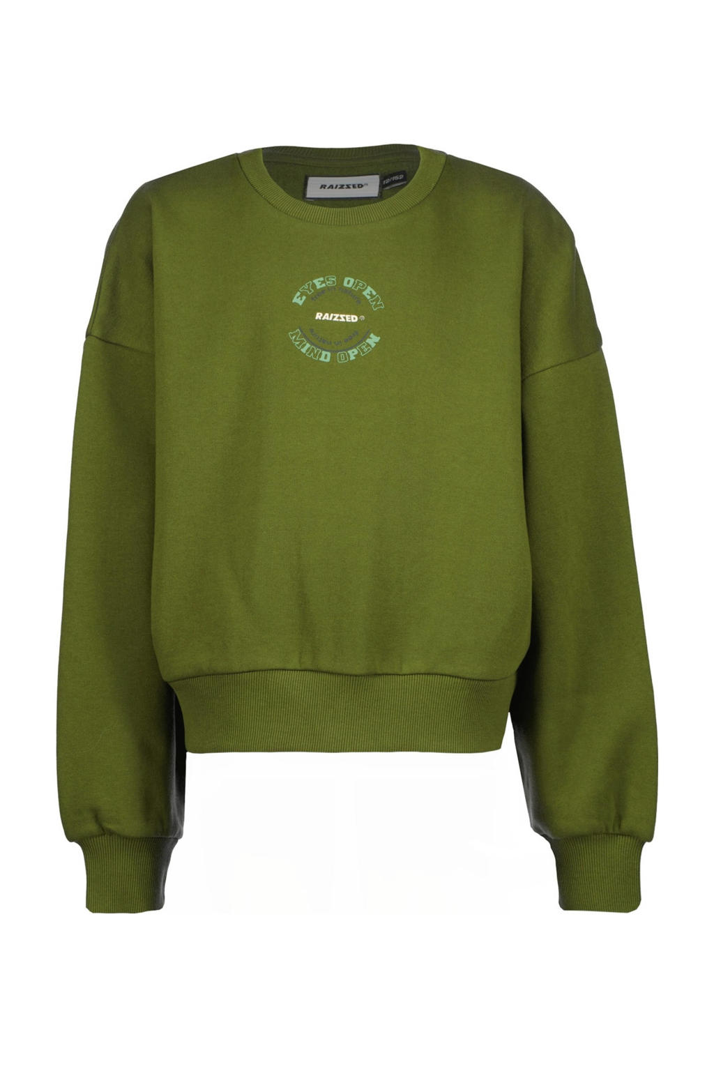 Groene meisjes Raizzed longsleeve Lincoln van katoen met effen, lange mouwen en ronde hals
