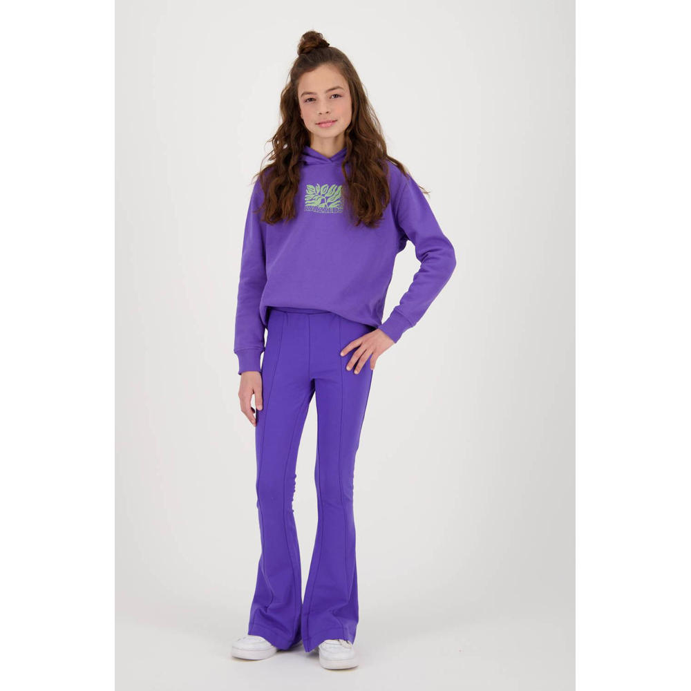 Paarse meisjes Raizzed high waist flared broek Melis van katoen met elastische tailleband en effen