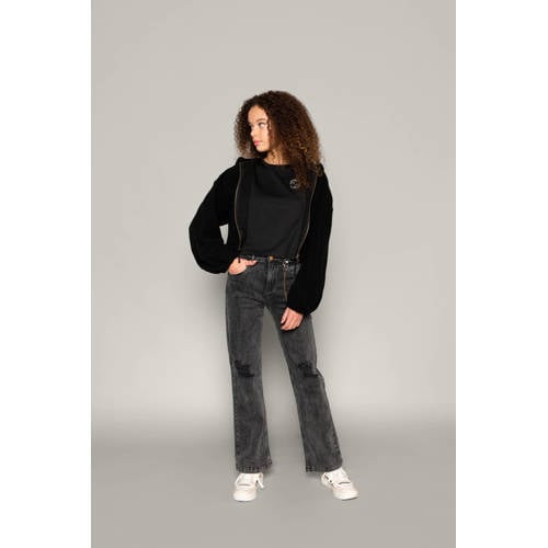 Frankie&Liberty high waist straight fit jeans Frankie met slijtage off black Zwart Meisjes Denim - 152