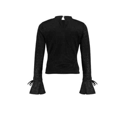 Frankie&Liberty top Karry met textuur zwart Meisjes Polyester Ronde hals 152