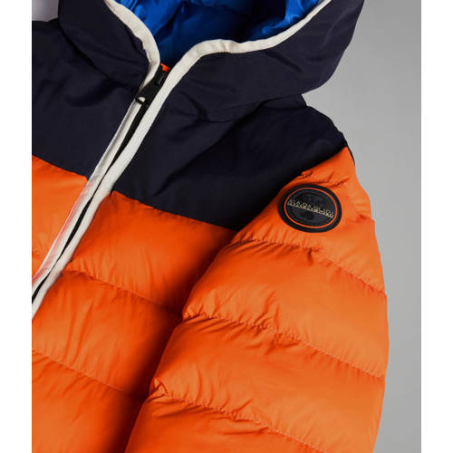 Napapijri gewatteerde winterjas K A-VOSTOK oranje donkerblauw Jongens Polyamide Capuchon 164