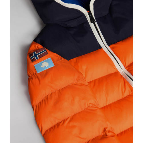 Napapijri gewatteerde winterjas K A-VOSTOK oranje donkerblauw Jongens Polyamide Capuchon 164