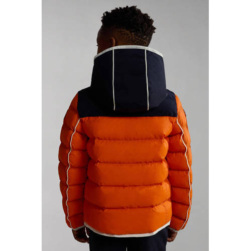 Napapijri gewatteerde winterjas K A-VOSTOK oranje donkerblauw Jongens Polyamide Capuchon 164