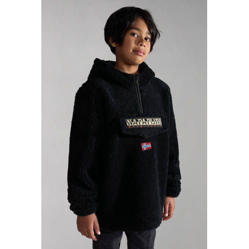 Napapijri unisex teddy hoodie BURGEE met logo zwart Sweater