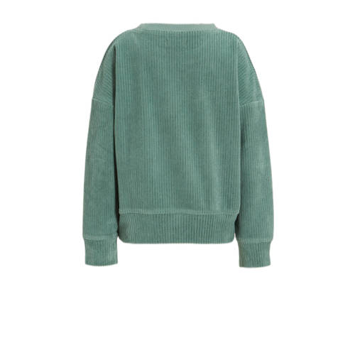 Orange Stars sweater Nila met tekstopdruk groen Trui Meisjes Velours Ronde hals 152