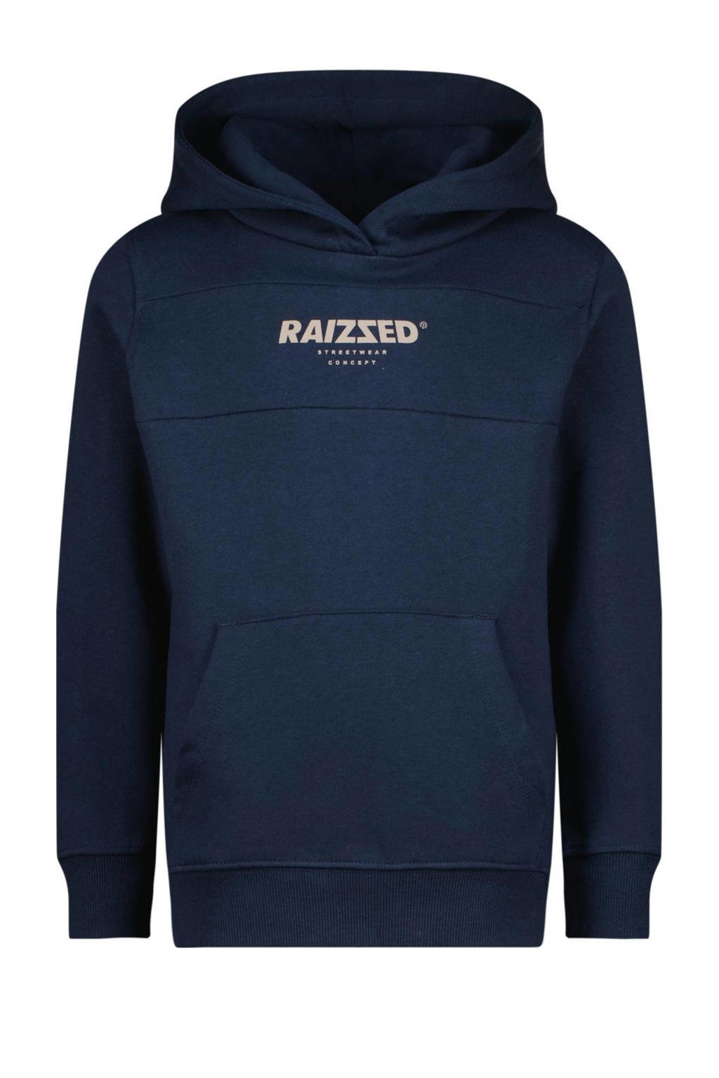 Blauwe jongens Raizzed hoodie Pinesburg van sweat materiaal met logo dessin, lange mouwen en capuchon