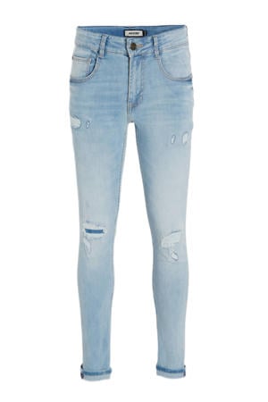 skinny jeans Tokyo crafted met slijtage light blue stone