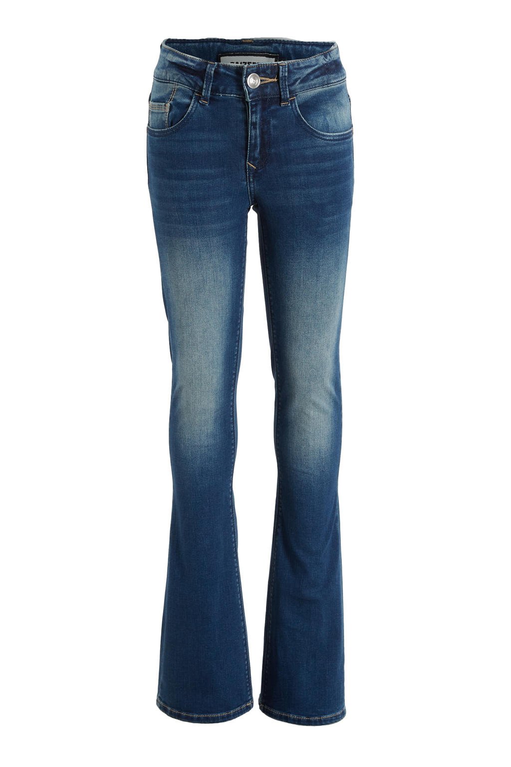 Dark blue denim meisjes Raizzed flared jeans Melbourne van stretchdenim met regular waist en rits- en knoopsluiting