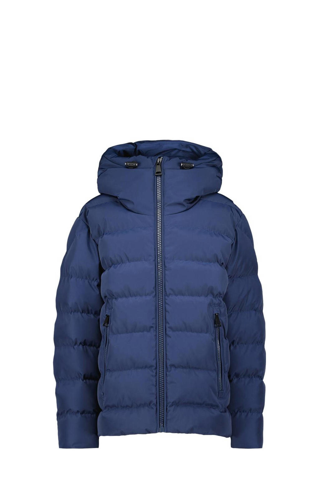Blauwe jongens Airforce gewatteerde winterjas van polyester met effen, lange mouwen, capuchon en ritssluiting