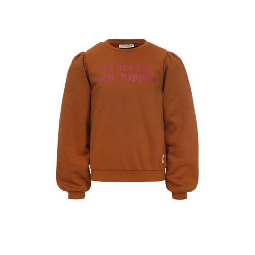 LOOXS little sweater met tekst okergeel/roze Tekst - 104