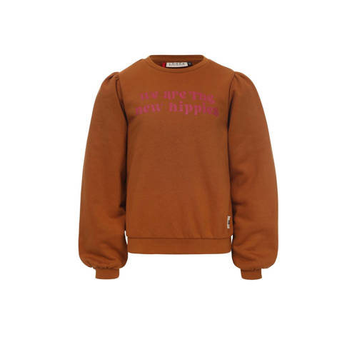 LOOXS little sweater met tekst okergeel/roze Tekst