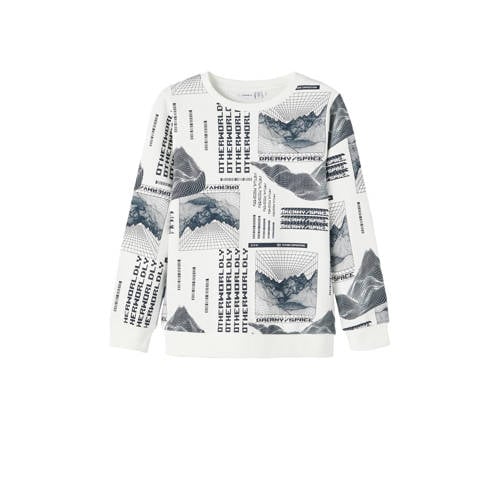 NAME IT KIDS sweater NKMLOLUMBO met all over print wit/donkerblauw All over print