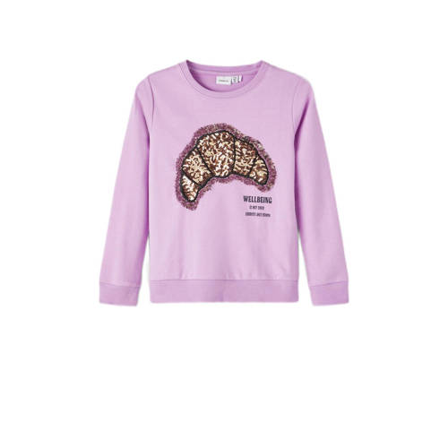 NAME IT KIDS sweater NKFLAMARIA met printopdruk en pailletten roze Printopdruk 
