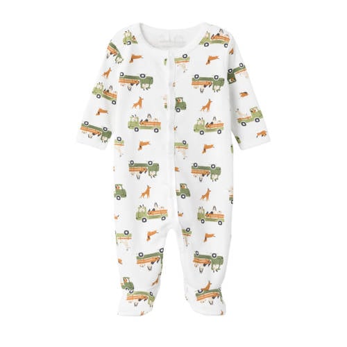 NAME IT BABY baby pyjama NBMNIGHTSUIT met all over print wit/groen Onesie Jongens Katoen Ronde hals