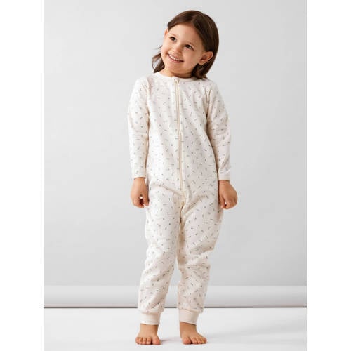 NAME IT BABY baby pyjama NBFNIGHTSUIT met all over print beige Onesie Meisjes Biologisch katoen Ronde hals