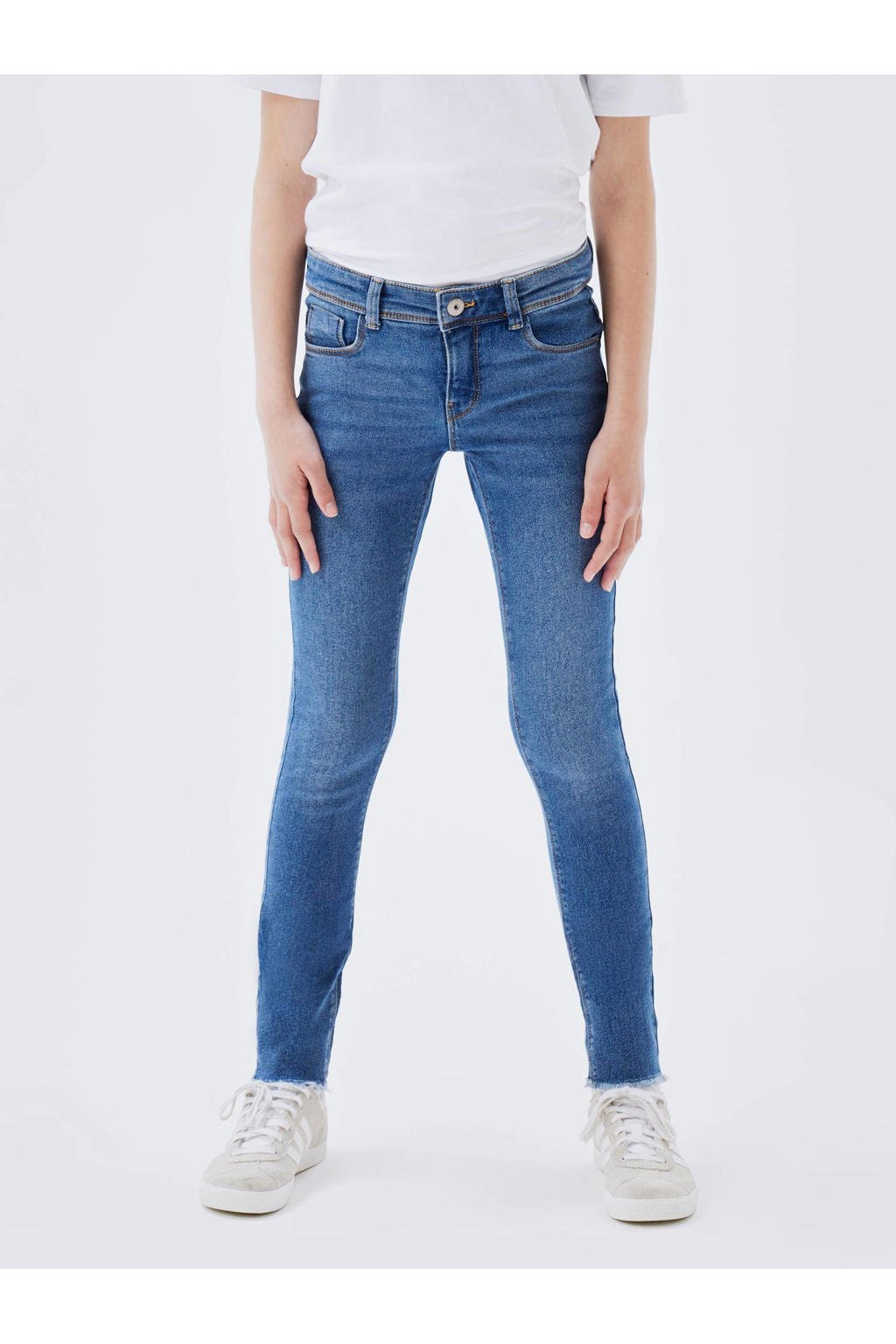 Medium blue denim meisjes NAME IT KIDS skinny jeans van stretchdenim met regular waist en rits- en knoopsluiting