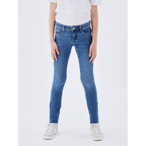 NAME IT KIDS skinny jeans NKFPOLLY medium blue denim Blauw Meisjes Stretchdenim - 104