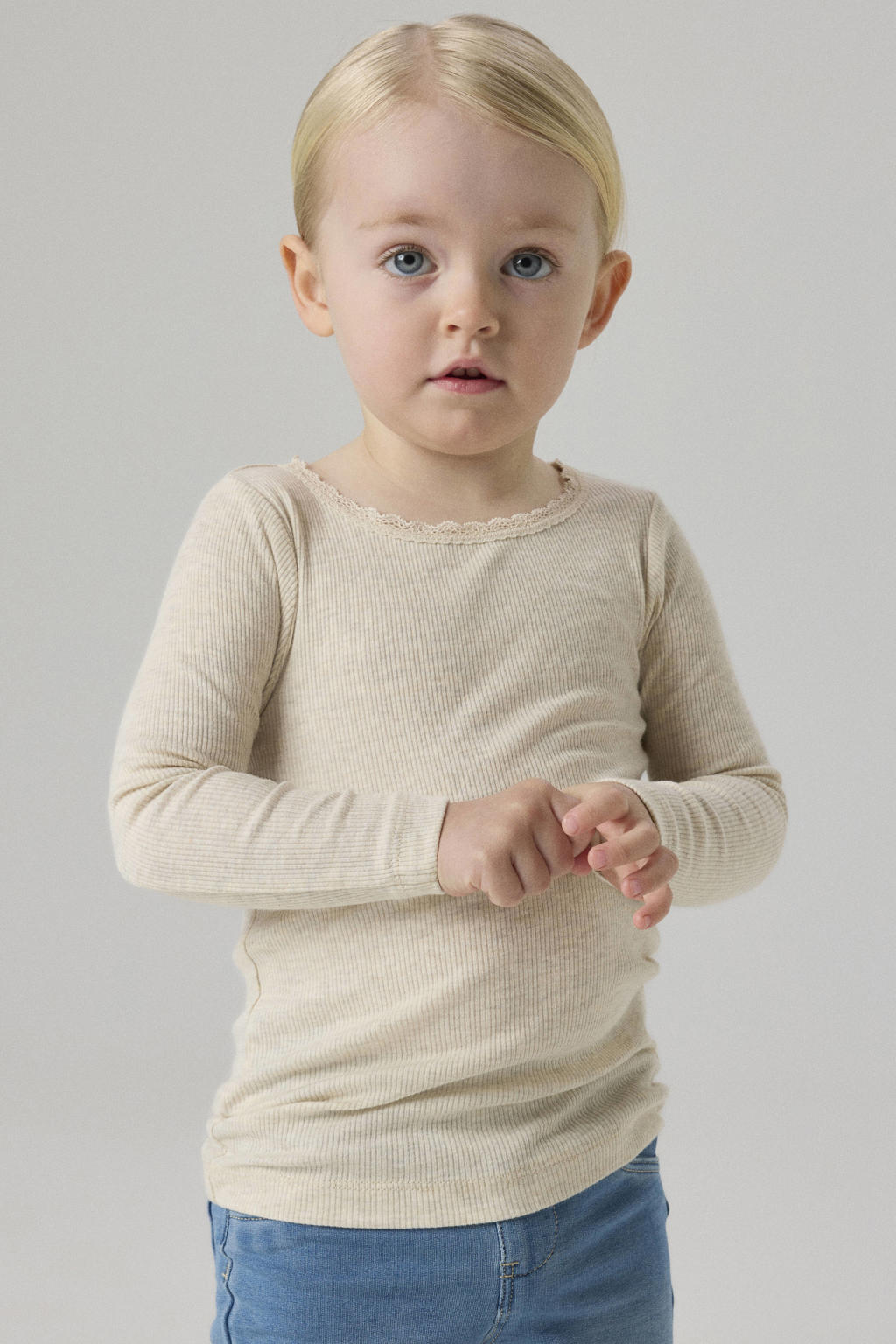 NAME IT MINI ribgebreide longsleeve NMFKAB zand melange