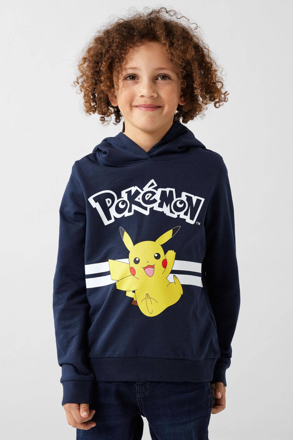 Donkerblauwe meisjes NAME IT KIDS Pokemon hoodie van sweat materiaal met printopdruk, lange mouwen en capuchon