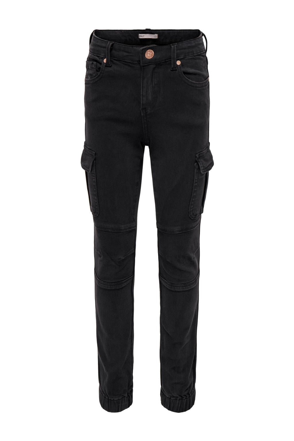 Zwarte meisjes KIDS ONLY GIRL slim fit cargobroek van stretchkatoen met regular waist en effen