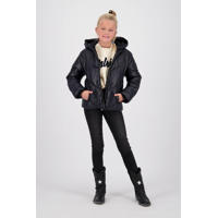thumbnail: Zwarte meisjes Vingino gewatteerde winterjas Taria van nylon met effen, lange mouwen, capuchon, ritssluiting en geribde boorden
