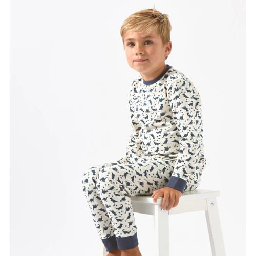Little Label pyjama met all over print wit donkerblauw Jongens Stretchkatoen Ronde hals 110