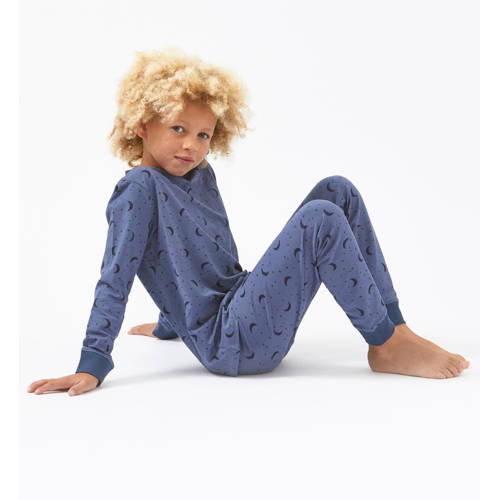 Little Label pyjama met all over print blauw donkerblauw Jongens Stretchkatoen Ronde hals 110