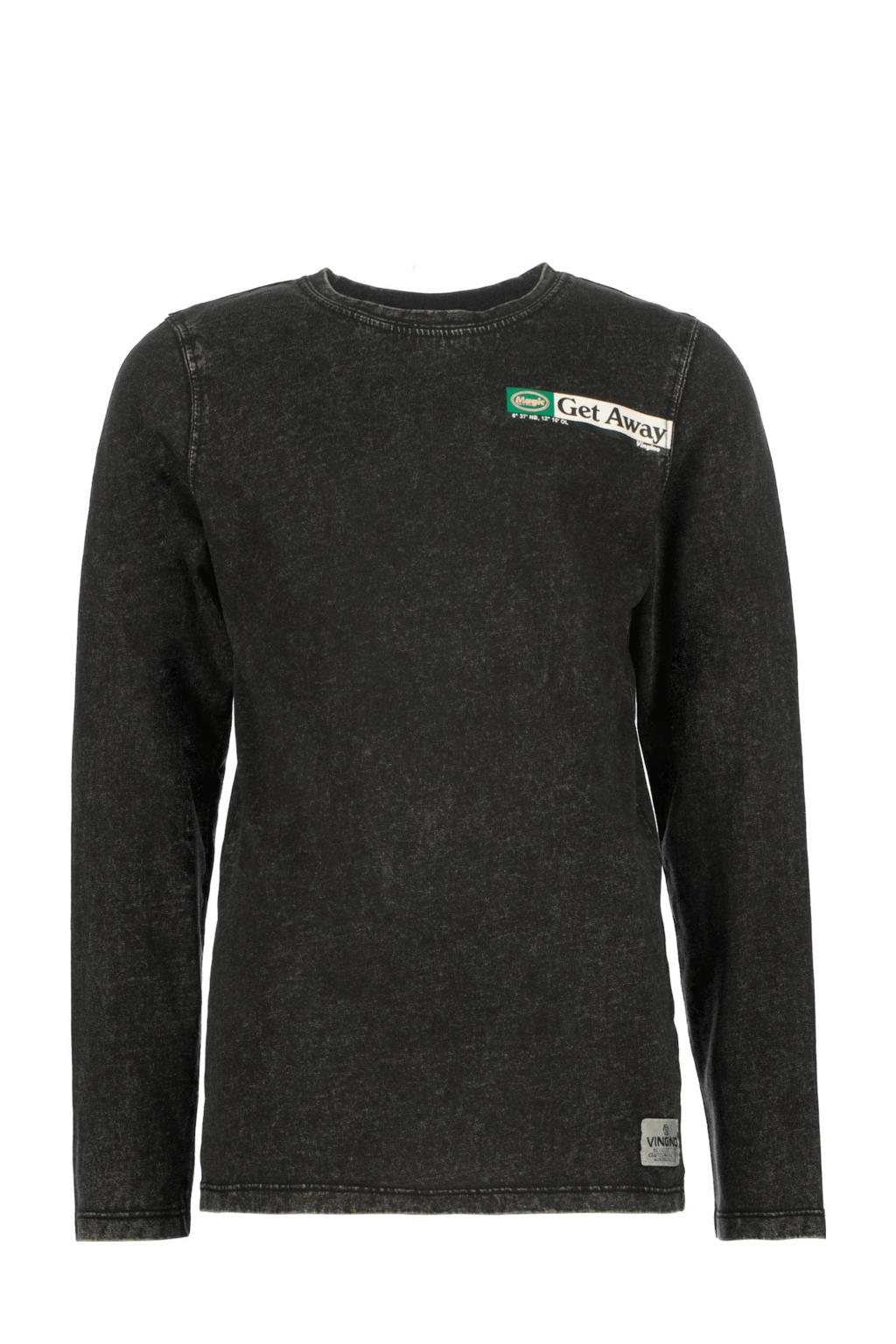 Zwarte jongens Vingino longsleeve Jinject van katoen met effen, lange mouwen en ronde hals