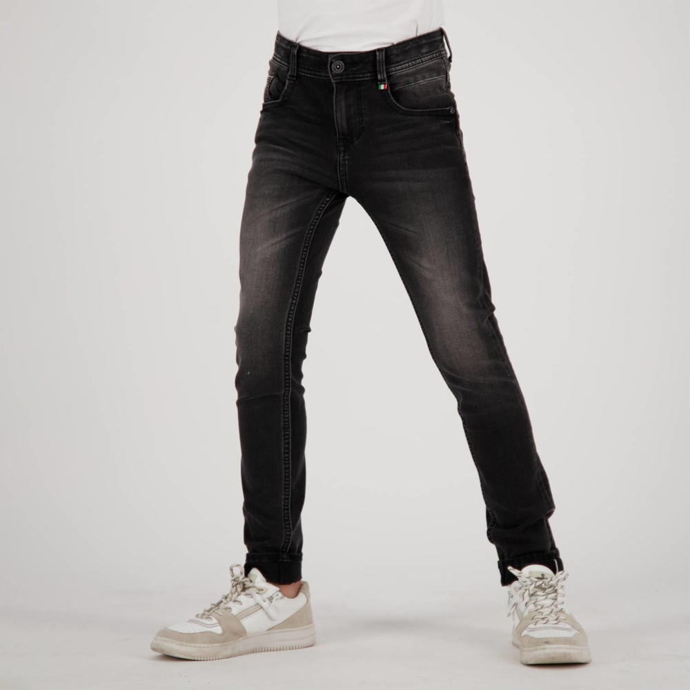 Black denim jongens Vingino skinny jeans Alfons black van stretchdenim met regular waist en rits- en knoopsluiting