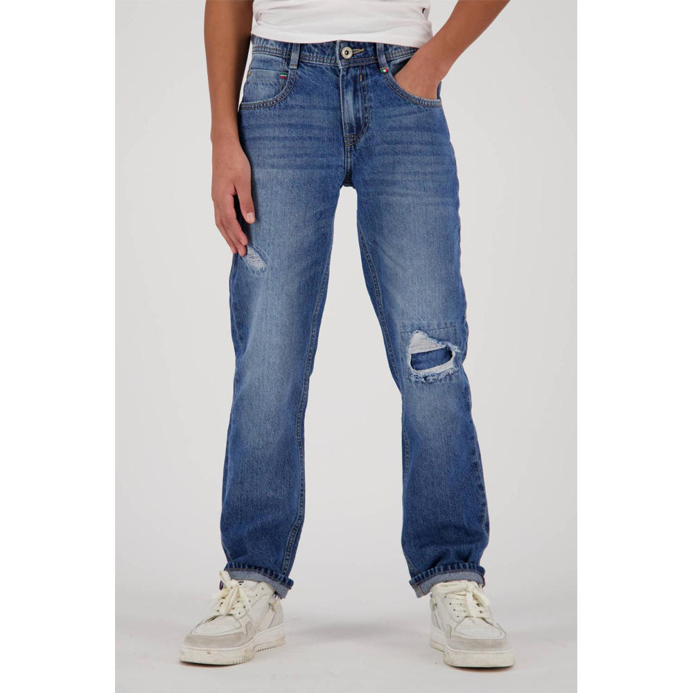 Blauwe jongens Vingino regular fit jeans Baggio Vintage van denim met rits- en knoopsluiting