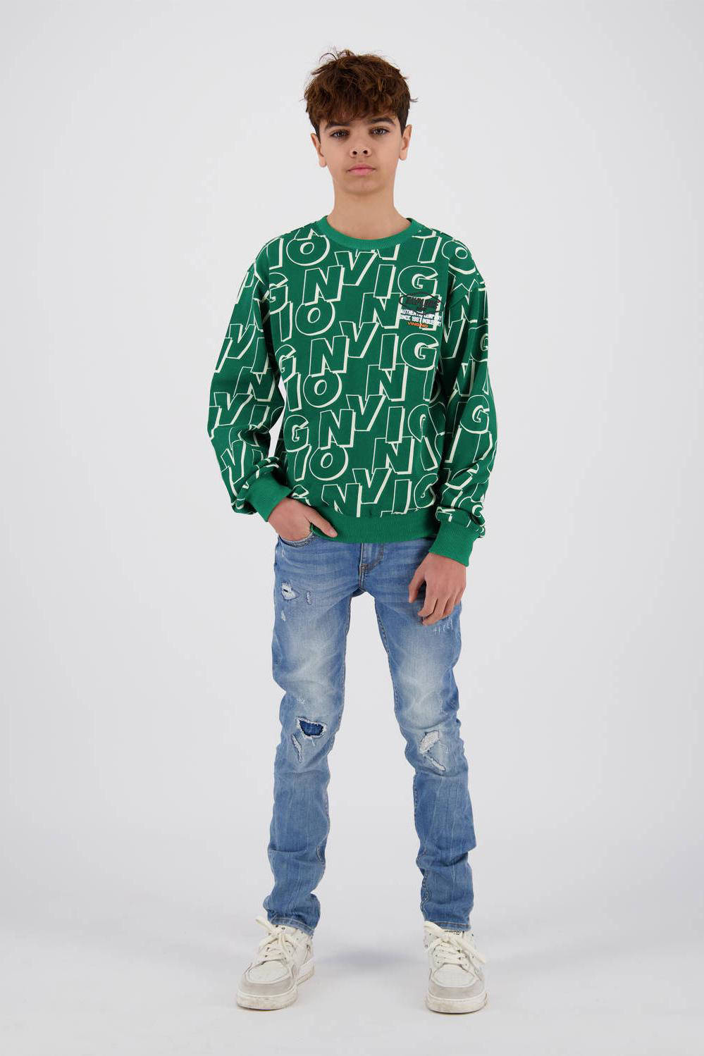 Vingino sweater Naros met logo groen kleertjes