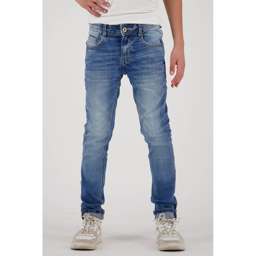 Medium blue denim jongens Vingino skinny jeans Anzio Basic van stretchdenim met regular waist en rits- en knoopsluiting