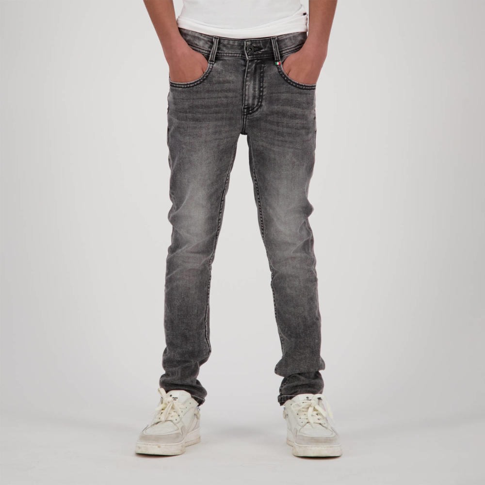 Grey denim jongens Vingino skinny jeans Anzio Basic vintage van denim met regular waist en rits- en knoopsluiting