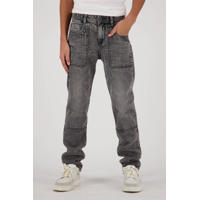 thumbnail: Grijze jongens Vingino straight fit jeans Peppe Carpenter van denim met regular waist en rits- en knoopsluiting
