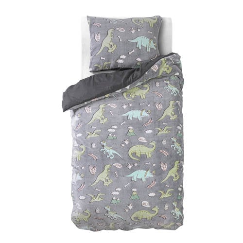 Sleeptime fleece dekbedovertrek dino 1 persoons (140x220 cm) Grijs Dierenprint