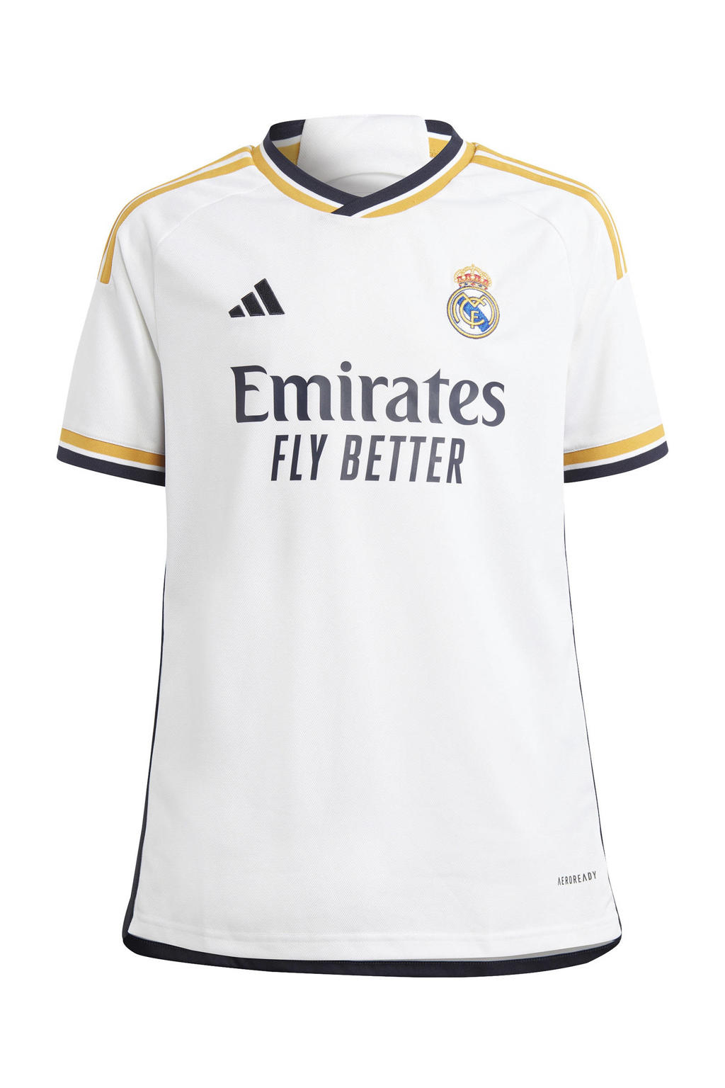 Witte jongens en meisjes adidas Performance Junior Real Madrid 23 24 voetbalshirt thuis van polyester met korte mouwen en ronde hals