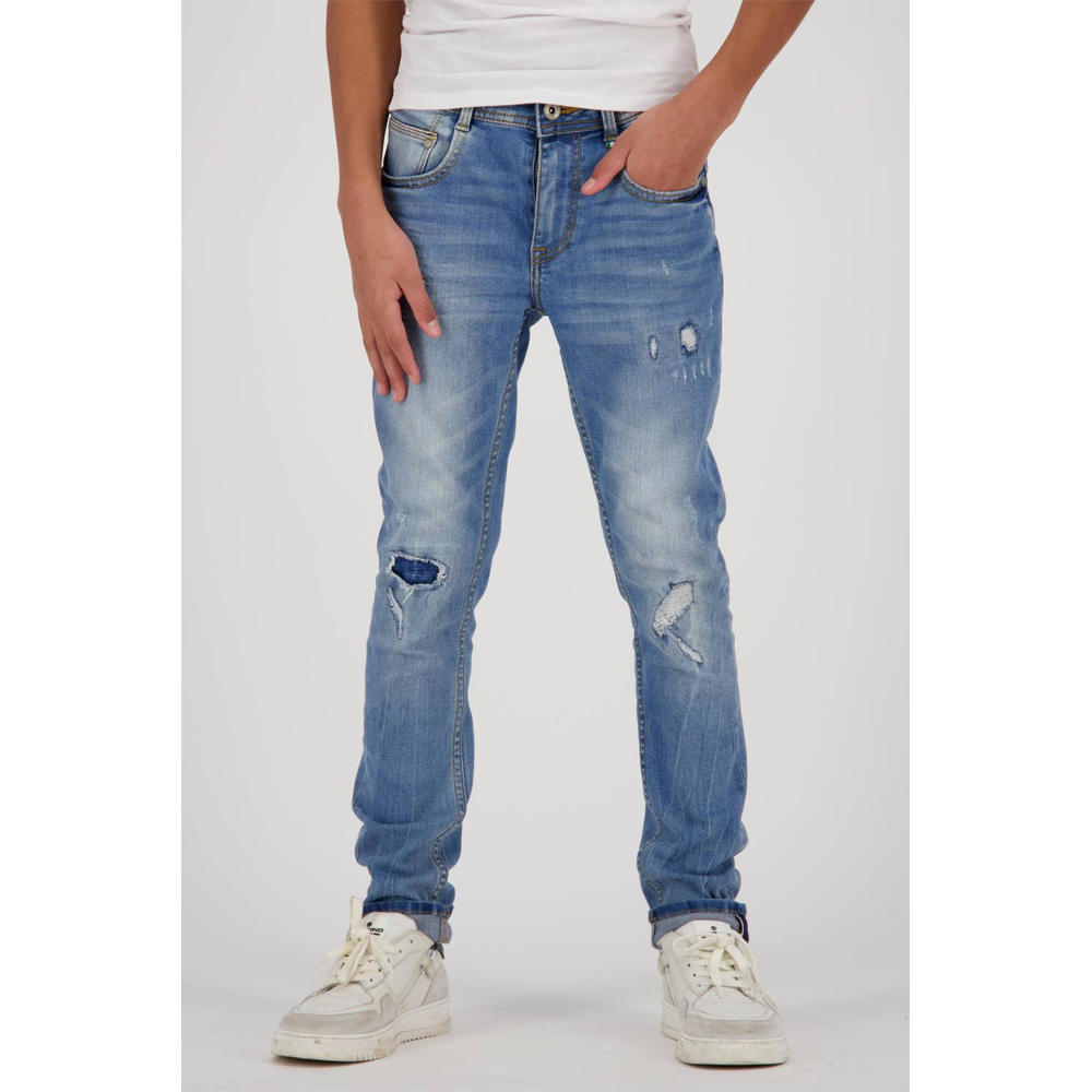 Light blue denim jongens Vingino skinny jeans Anzio van stretchdenim met regular waist en rits- en knoopsluiting